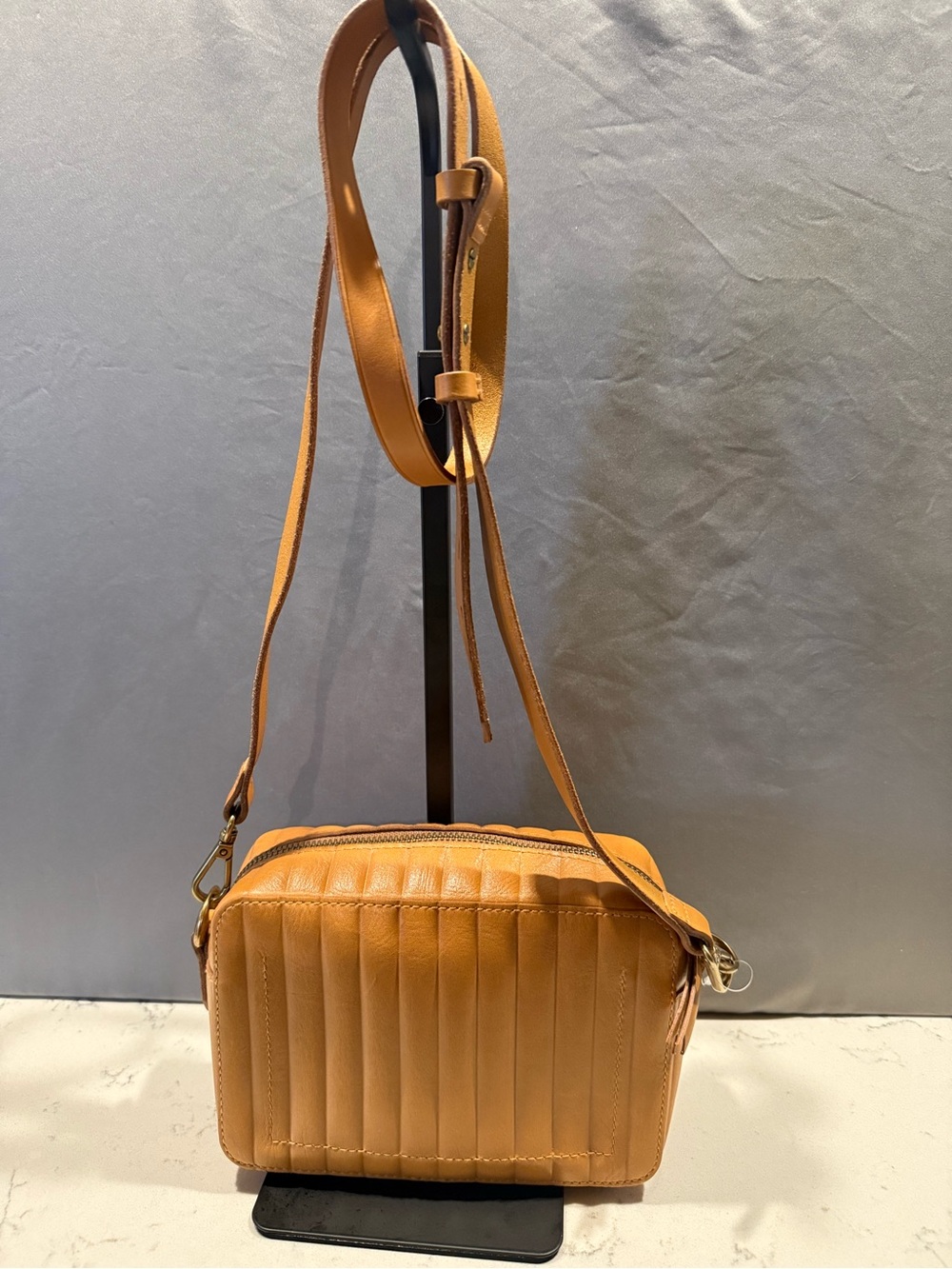 Madewell Quilted Tan Leather Crossbody Bag
